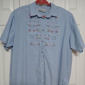 Light Blue Embroidered Short-Sleeve Shirt